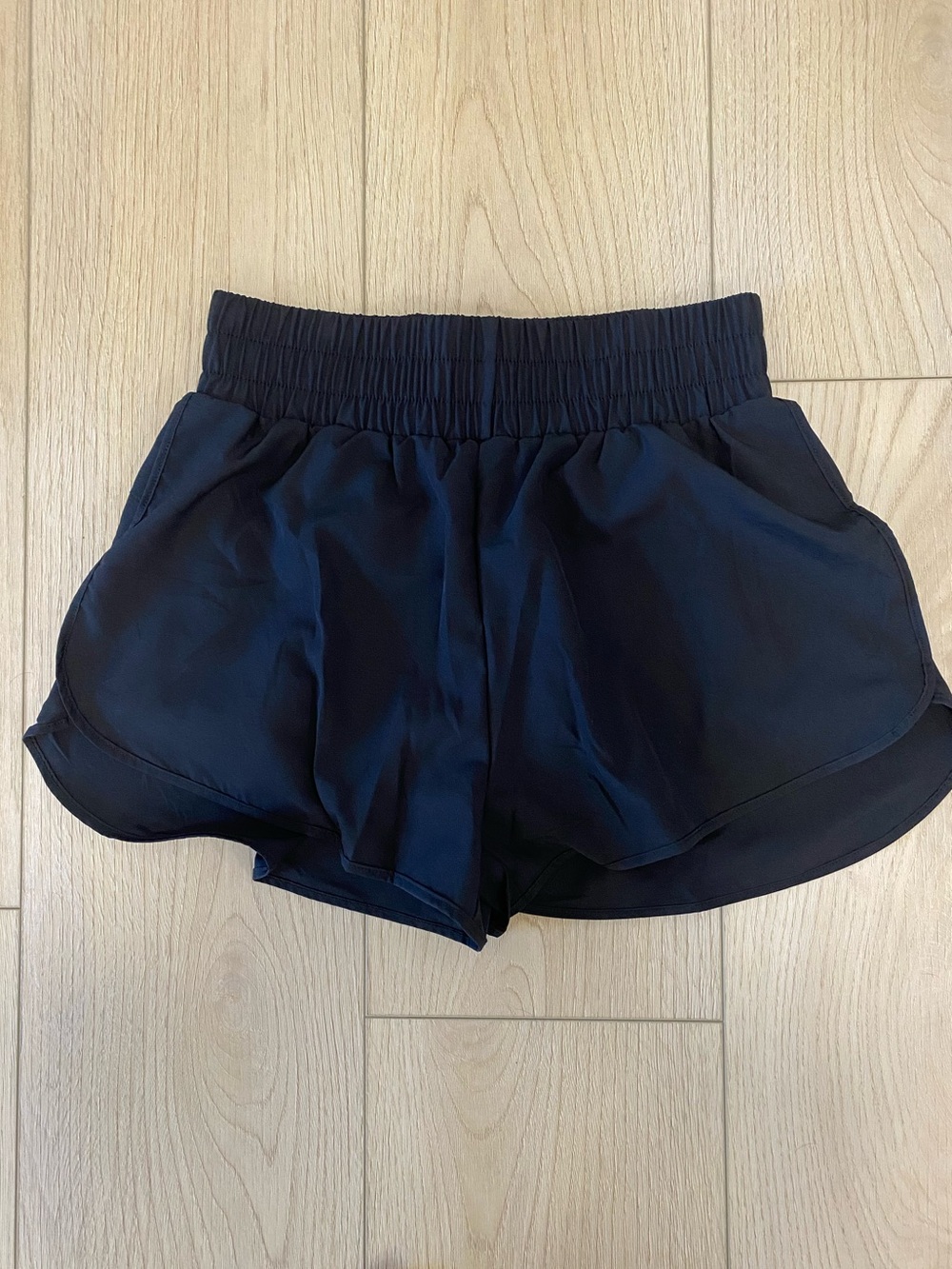 NEW Women's Black Athletic Shorts with Elastic Waist and Curved Hem